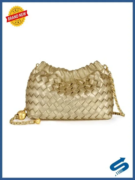 Woven Faux Leather Hobo Crossbody Bag Ruched Clutch Purse