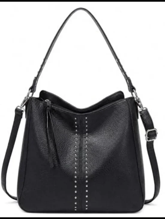 PU Leather Hobo Crossbody Bag Convertible Shoulder Purse with Stud Accents
