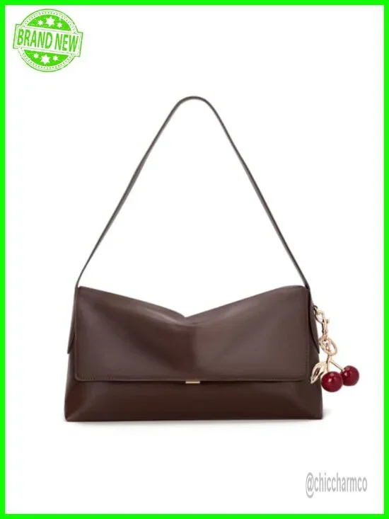 Women's Faux Leather Large Hobo Shoulder Bag with Cherry Charm