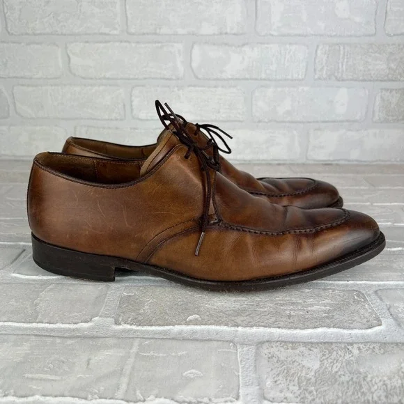 Magnanni Dress Shoes Mens 10.5 Brown Leather Basilio Apron Toe Lace Up Business
