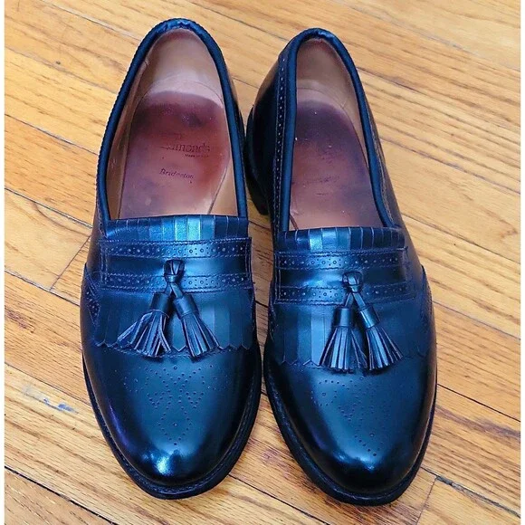 Alan Edmondd Bridgeton Black Leather Tassel Brogue Loafers Slip-On Men US 11