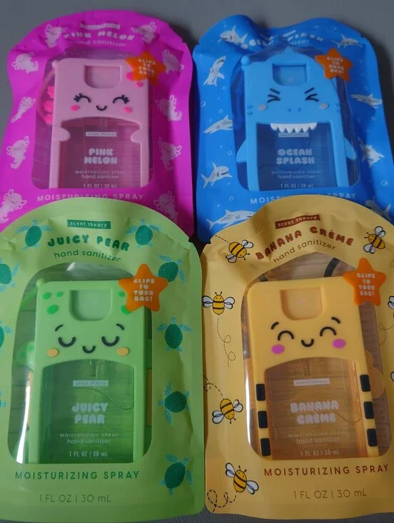 Scent Theory Hand Sanitizer 4 pack variety with reusable rubber cover design