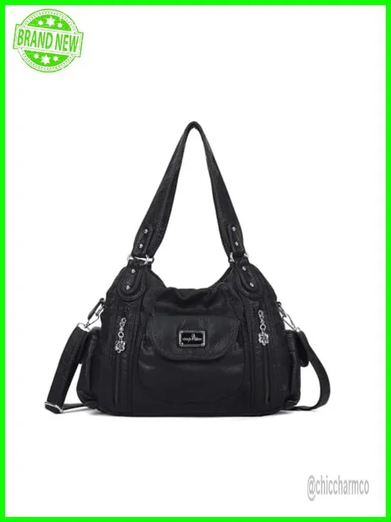 Washed PU Leather Hobo Shoulder Bag Convertible Crossbody Tote Purse