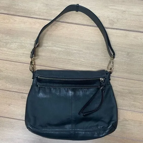 MARGOT- Black Leather Hobo with Gold Hardware
