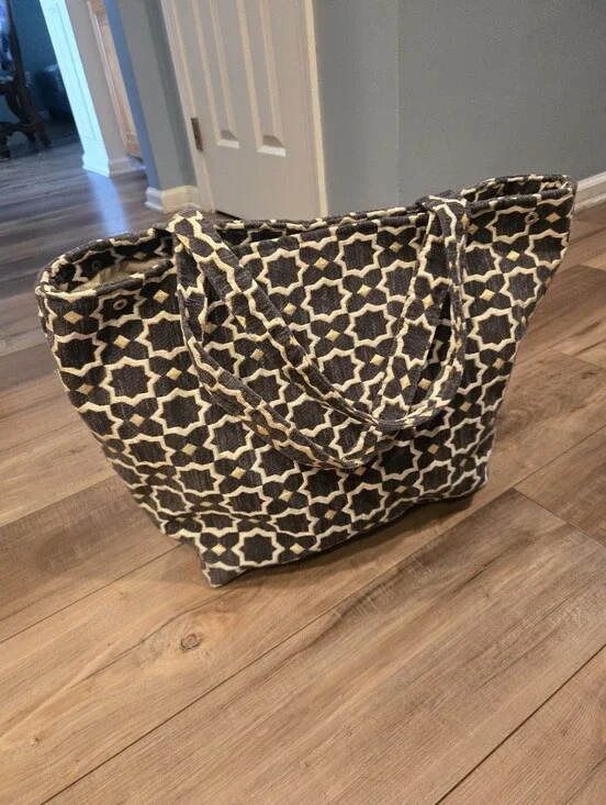 Geometric Gray & Beige Fabric Tote Bag
