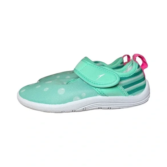 Speedo Toddler Girls Water Shoes 9-10 Mint Green Polka Dot Beach Pool