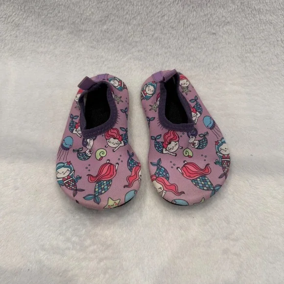 Purple‎ Mermaid Print Kids Water Shoes Aqua Socks Slip On Size 6