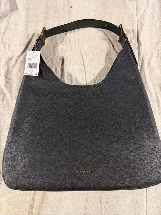 Michael Kors Nolita Black Pebbled Leather Shoulder Hobo with Gold Hardware NWT