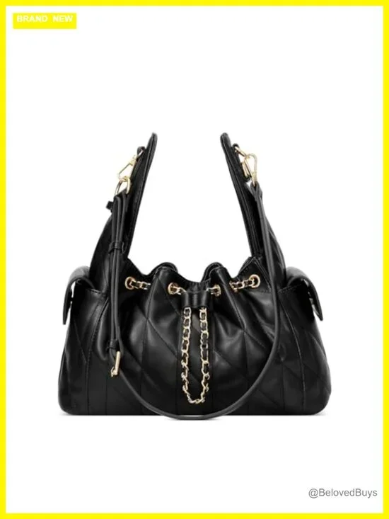 Quilted Vegan Leather Hobo Shoulder Bag Adjustable Strap Slouchy Tote