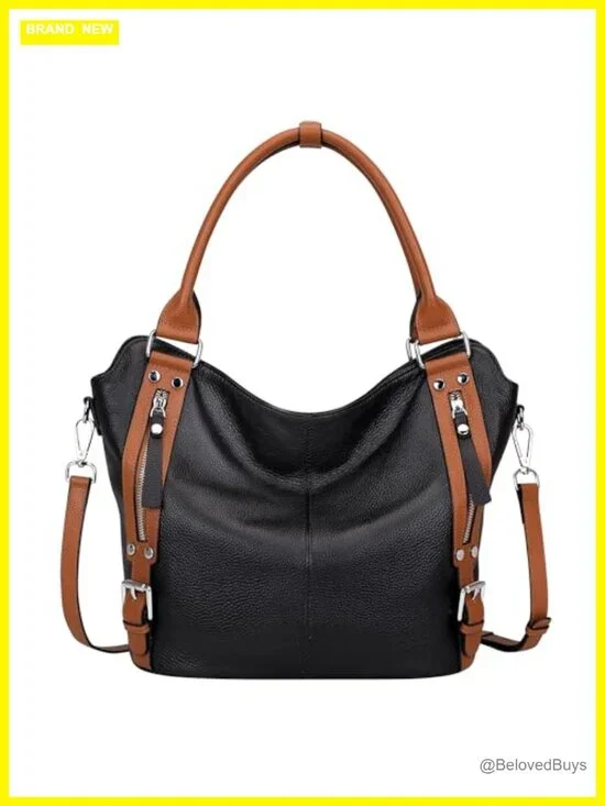 Genuine Leather Large Hobo Tote Purse with Multi Pockets