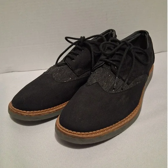 TOMS Mens Black Oxford Brogue Wingtip Shoes M 9.5 Casual Dress Lace Up