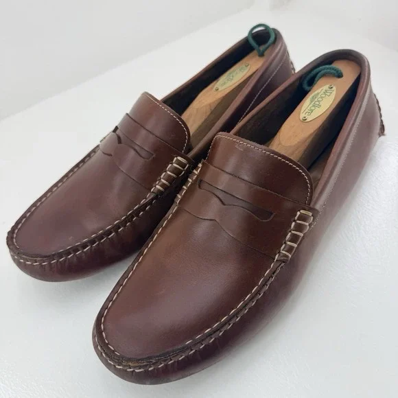 Johnston & Murphy Mens 10.5 M Brown Leather Penny Loafers Moc Toe Driving Shoes