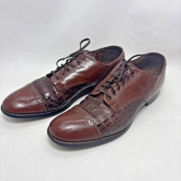 Stacy Adams Madison Exotic Croc Cap Toe Oxford Cognac‎ 9.5D Leather 467172