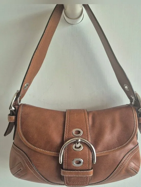 Coach F10188 Vintage Cognac Leather Soho Hobo Shoulder Bag with Silver Hardware
