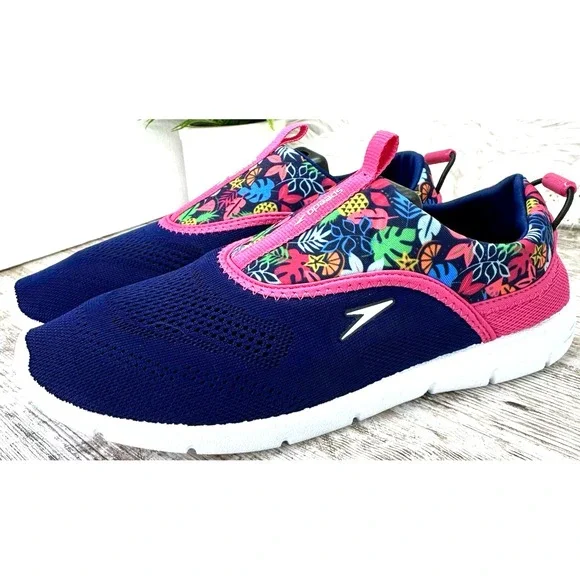 Speedo Aqua Skimmer Water Shoes‎ Junior Girls' Sz Large 4-5 Purple Floral