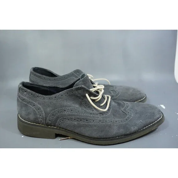 Joseph Abboud Mens 11 Gray Suede Leather Wingtip Oxford Shoes Leather Lining