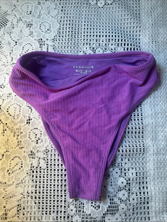Frankie’s Bikinis Vibrant Purple Ribbed Cheeky‎ High Waist Bottom