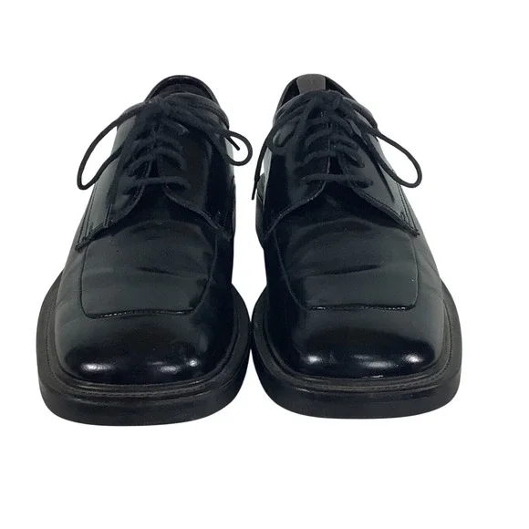 Kenneth Cole New York Mens 10.5M Black Leather Square Toe Derby Shoes Italy 8257