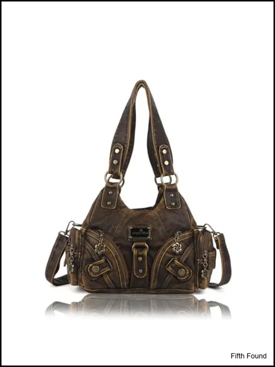 Vegan Leather Multi-Pocket Hobo Shoulder Bag with Zipper