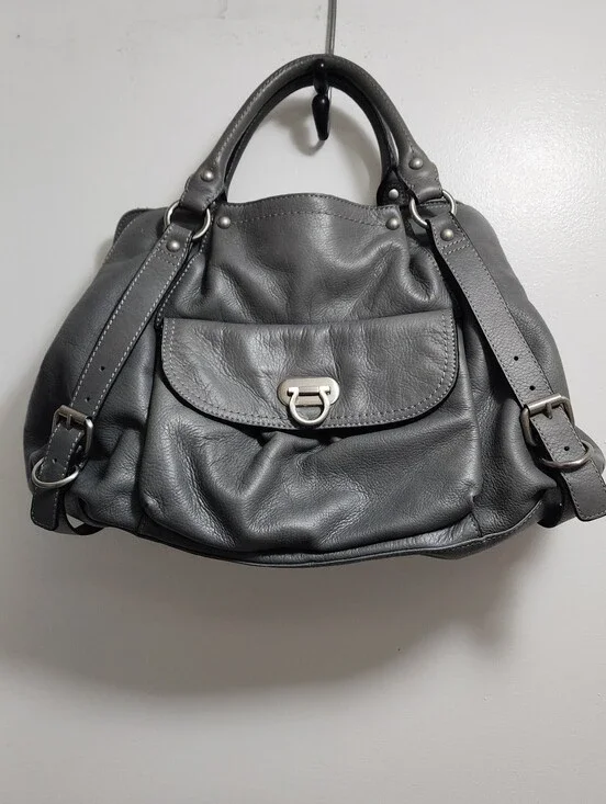 Audrey Brooke Classic Gray Leather Tote Handbag - Women's Everyday Shoulder Bag