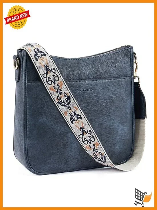 Vegan Leather Crossbody Hobo Bag Wide Strap