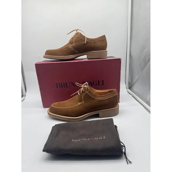 Bruno Magli Drago MOD 255 Mens Brown Suede Derby Shoes Italy 7.5 M Box Dust Bag