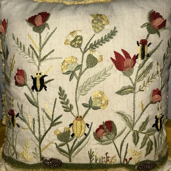 Pier 1 Flower Snail Beaded Embroidered Decorative Throw Pillow 13