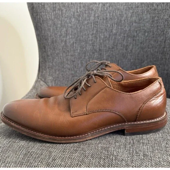 Stacy Adams Marlton Plain Toe Oxford Mens 8.5M Brown Cognac Leather Dress Shoes