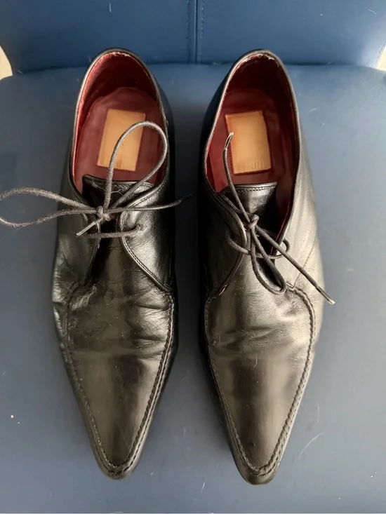 Gianfranco Ferre Black Leather Pointed Derby Shoes