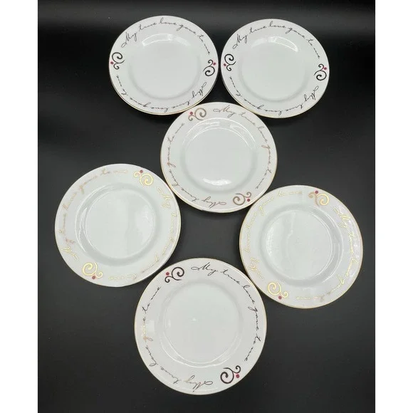 6 Pier 1 12 Days of Christmas Porcelain Saucers Plates 6