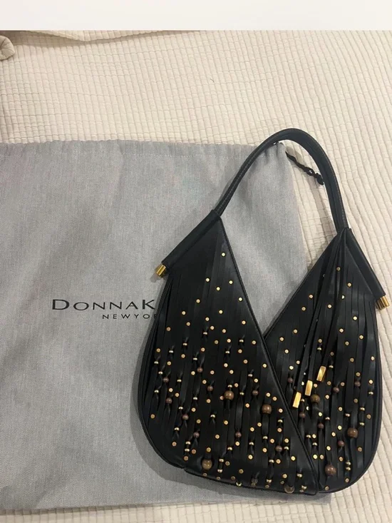 Donna Karan Black Hobo with Gold and Brown Bead Details