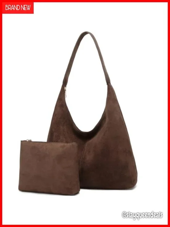 Faux Suede Slouchy Hobo Bag with Removable Pouch Women's Shoulder Purse