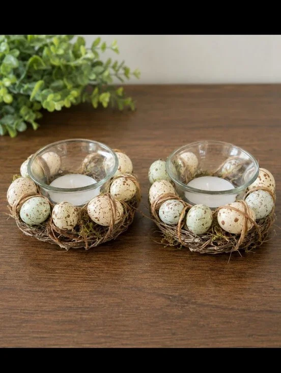 Pier 1 Hello Spring Easter Egg Tealight Candle Holder Set of 2 Discontinued