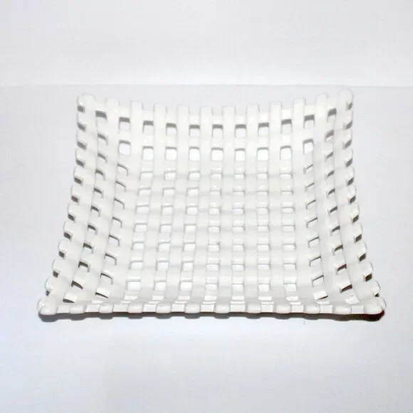 Pier 1 White Ceramic Lattice Bowl fruit basket weave 11
