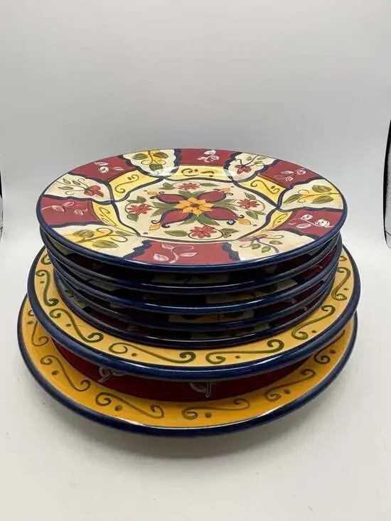 Pier 1 Vallarta Handpainted Earthenware Salad Plates Set Of 7