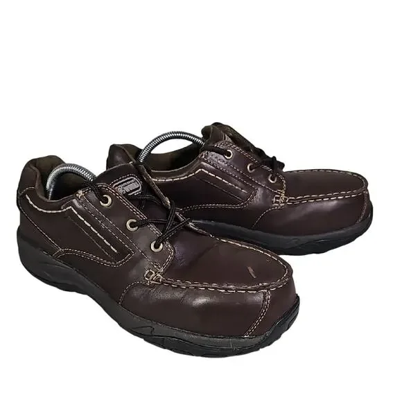 Rockport Works Lace Up Sailing Club Steel Toe Work Shoes Brown Leather Mens 10.5