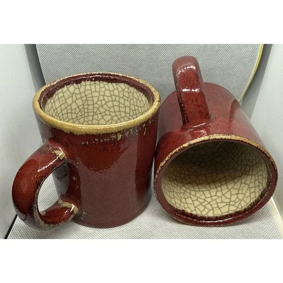 Pier 1 crackle collection mugs - 2 Mugs In Set - Red & Rust set - Excellent cups