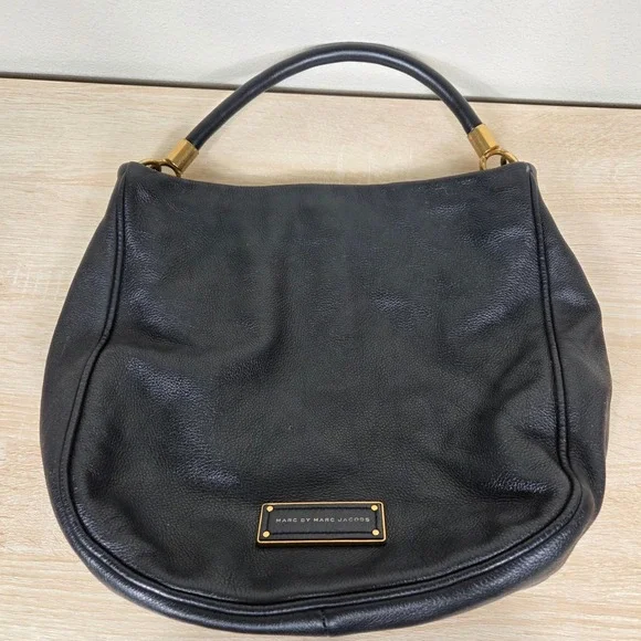 Marc by Marc Jacobs Black Pebbled Leather Hobo Bag Gold Hardware