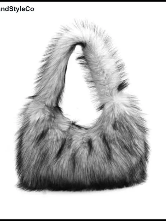 Faux Fur Hobo Shoulder Bag Fluffy Plush Tote Handbag Y2K Furry Purse for Women
