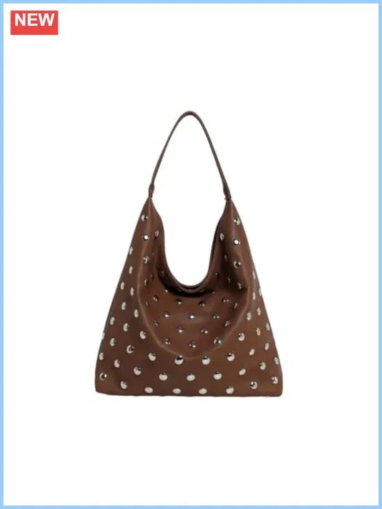 Vegan Leather Studded Hobo Bag Soft Slouchy Shoulder Purse