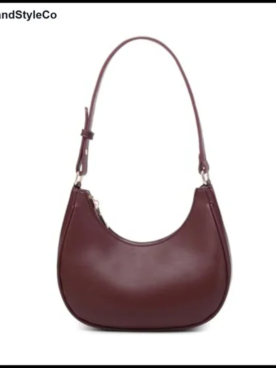 PU Leather Crescent Hobo Shoulder Bag Mini Clutch Purse Zipper Closure