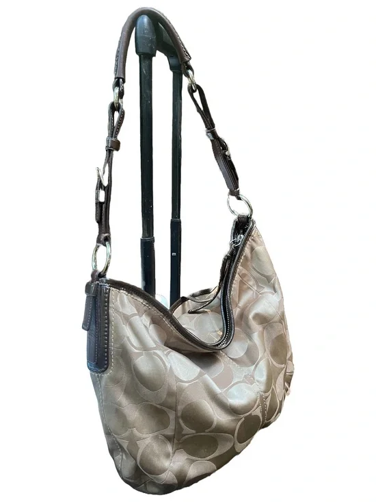 Coach Khaki and Brown Signature Jacquard Hobo