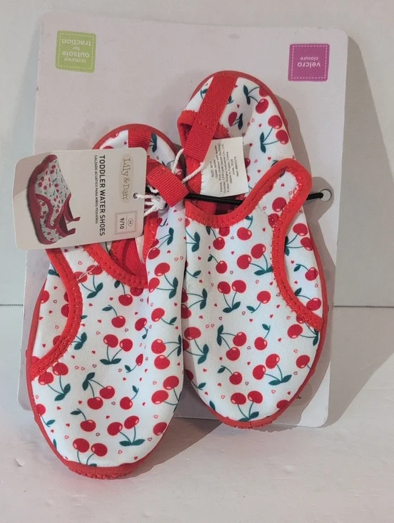 NWT Kids' Red Cherry Water Shoes, Size 9/10