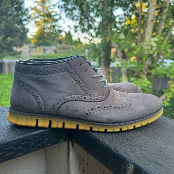 Henry‎ Ferrera Men’s Gray & Yellow Suede Oxford Shoes Size 10.5