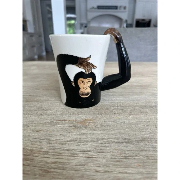 Pier 1 Monkey Mug Chimpanzee 3D Arm Handle 21 oz Coffee Tea Mug Cup Hand Painted