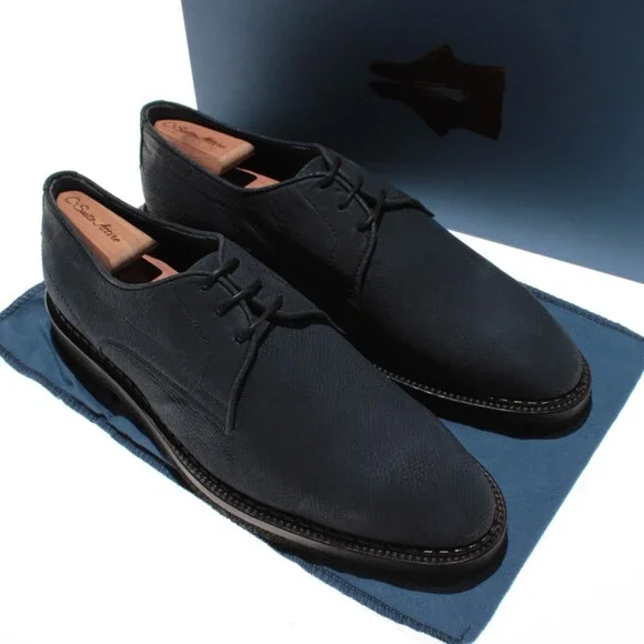 Di Bianco NWD Soverato Lace Up Derby Dress Shoes Size 9 in Navy Blue Leather