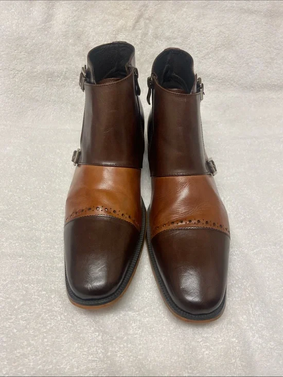 Men's Two-Tone Brown Leather Monk Strap Oxfords