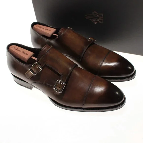 Di Bianco NWD Double Monk Strap Dress Shoes Size 10 US in Brown Leather