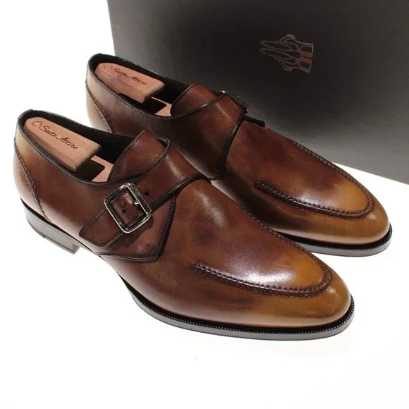 Di Bianco NWD Single Monk Strap Dress Shoes Size 9 US in Brown Leather