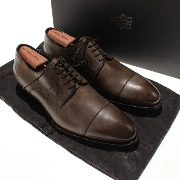 Di Bianco NWD Lace Up Derby Dress Shoes Size 8 US in Brown Leather Made in Italy